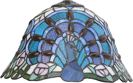 12 Inch Red Blue Peacock Lamp Shade Replacement, Only Tiffany Style Stained Glass Lampshades, Retro Bird Light Cover for Bedside Reading Lamp Kitchen Lamp Study Lamp Desk Lamp,Blue