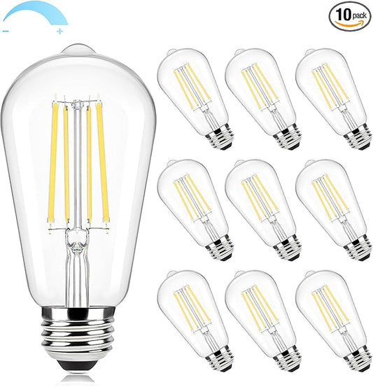 Brightever Edison Bulbs 60W Equivalent, 4000K Cool White Dimmable LED Light Bulb, 7W, 850LM Vintage E26 Light Bulb, 90+CRI, ST58 Clear Glass Antique Decor LED Filament Bulbs for Bedroom, 10 Pack