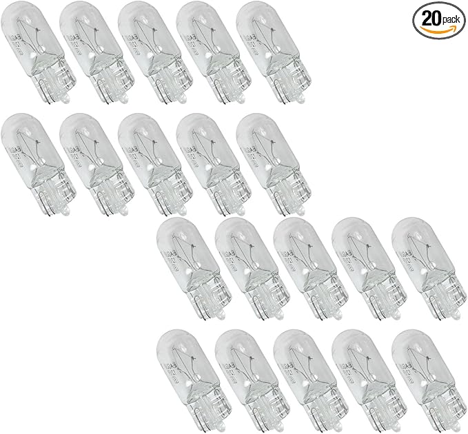 20PCS T3 1/4 Wedge Base 12 Volt 5 Watt Bulb Clear Krypton Light Bulb 9x20 mm for Landscape, RV and Cabinet Lighting