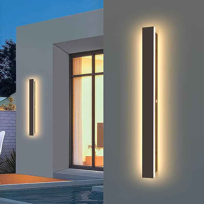 2Pack Modern Outdoor Wall Lights 39.4" Black Porch Wall Light 3000K Anti Rust Exterior Wall Sconces Long LED Linear Exterior Lighting Fixtures for Living Room Garage Swimming Pools