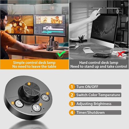 Desk Lamp, Clamp Desks Lamps for Home Office, 24W Flexible Gooseneck Table Lamp, 10 Color Modes & Brightness Eye-Caring Desk Light w/USB Adapter (12V2A Black)
