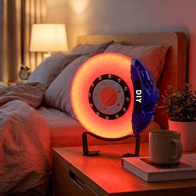 WILLBOND Gifts for Car Guys - Brake Disc LED Rechargeable Night Light Ambient Lamp with Touch Switch - Car Lovers Enthusiast Mechanic Valentines Gift for Him - Patent Pending(Blue - Orange Yellow)