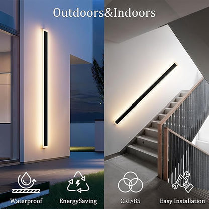 2 Pack 71In Long Outdoor Wall Lights IP65 Waterproof,50W Black Modern LED Exterior Wall Light 3000K Linear Outdoor Light for House Porch Courtyard