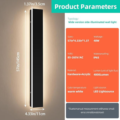 Upgrade Widened 2 Pack 57inch LED Outdoor Wall Lights, Modern Outside Lighting Fixture, 3000K Warm White, IP65 Waterproof, 50W, Black Minimalist Wall Mount Sconce for House, Yard, Fence