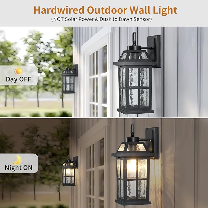 14 '' Outdoor Lights for House 2 Packs, Black Exterior Light Fixtures Porch Light Wall Mount, Waterproof Sconce Lights Outside, Modern Outdoor Lighting Wall Lanterns for House Garage Patio Front Door