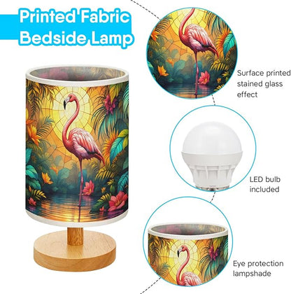 Flamingo Table Lamp LED 3-Color Pressed Bedside, Flamingo Shade Lamp with Wood Base for Bedroom Living Room Desk Office TL01