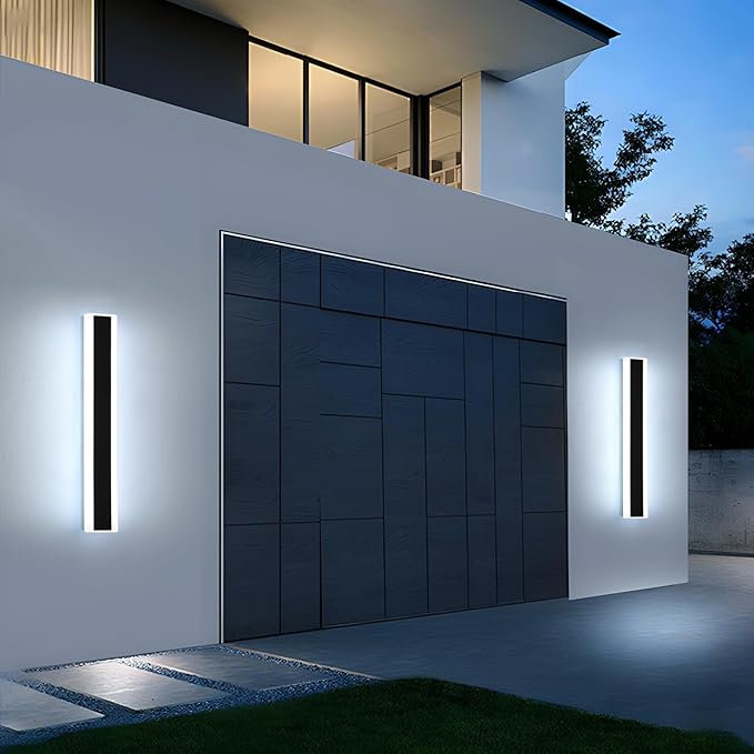 Mikeru 2Pack 31.4inch Long Led Wall Light, 6000k Cool White Modern Outdoor Wall Light Ip65 Waterproof Black Acrylic Porch Exterior Lighting Fixtures, Exterior Wall Mount Lights