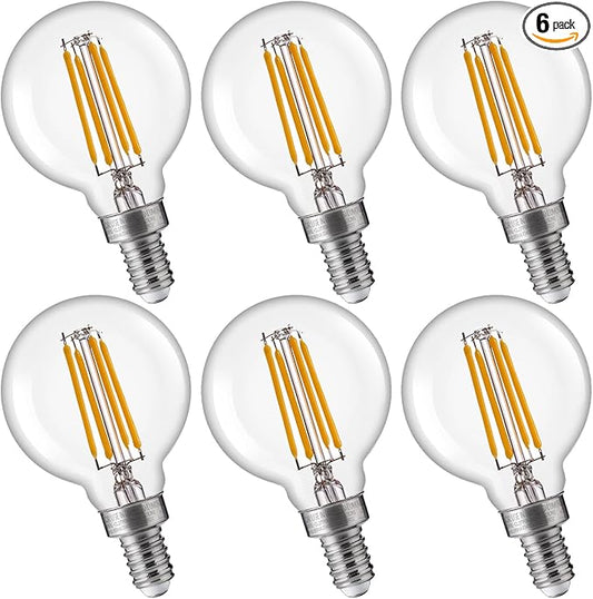 FLSNT G16.5 Dimmable LED Candelabra Bulbs 60W Equivalent, LED E12 Chandelier Light Bulbs, 550LM, CRI90, 5.5W, AC 120V, 6 Pack, 2700K Soft White