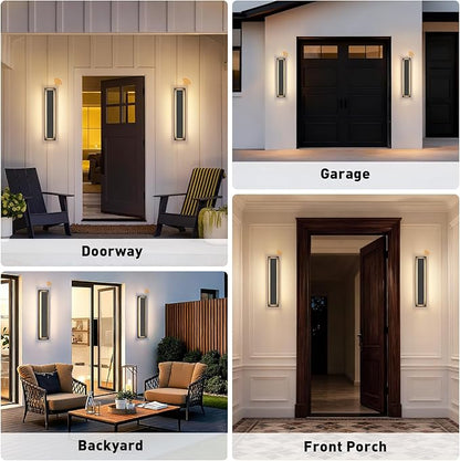 tewei 23.6'' Dusk to Dawn Outdoor Wall Lights, Modern Black LED Outdoor Wall Sconce, Large Long Exterior Lighting Fixtures Outside Porch Lights for House, Garage, Warm White 3000K, 2 Pack