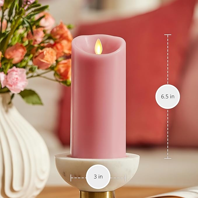 Luminara Blooming Mauve Garden Pillar Candles - Flameless Real-Flame Nature-Inspired Battery Operated LED Decor - Spring Summer Collection - 3" x 6.5"