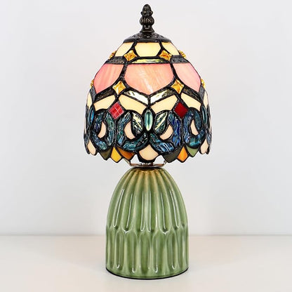 Tiffany Lamp Stained Glass Mushroom Table Lamps 6X6X12.5 Inch Pink Jewelry Baroque Style Small Night Light Ceramic Base Mini Accent Desk Light Suitable for Bedside Table Bedroom Children Room