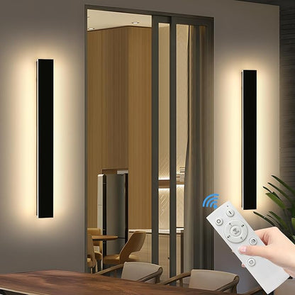 Mikeru 3CCT Dimmable Outdoor Wall Sconce 39.3" IP65 Waterproof - 2Pack Modern Black Exterior Light with Remote Control, Adjustable 3000K/4500K/6000K for Porch, Patio & Commercial Spaces | Hardwired