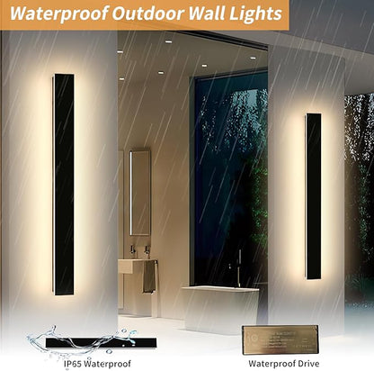 Mikeru 3CCT Dimmable Outdoor Wall Sconce 47.2" IP65 Waterproof -2Pack Modern Black Exterior Light with Remote Control, Adjustable 3000K/4500K/6000K for Porch, Patio & Commercial Spaces | Hardwired