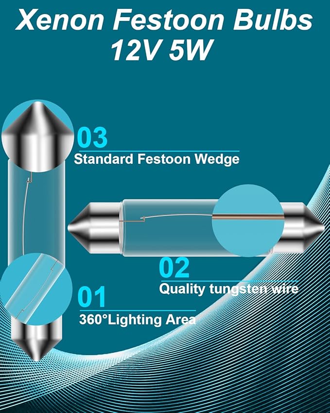 Xenon Under Cabinet Lights T3 44MM Festoon Light Bulb, 12v 5w Xe Bulb Led Under Counter Festoon 2700K 12Pack