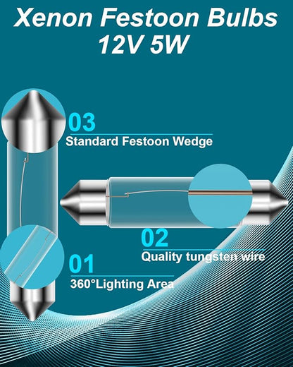 Xenon Under Cabinet Lights T3 44MM Festoon Light Bulb, 12v 5w Xe Bulb Led Under Counter Festoon 2700K 12Pack