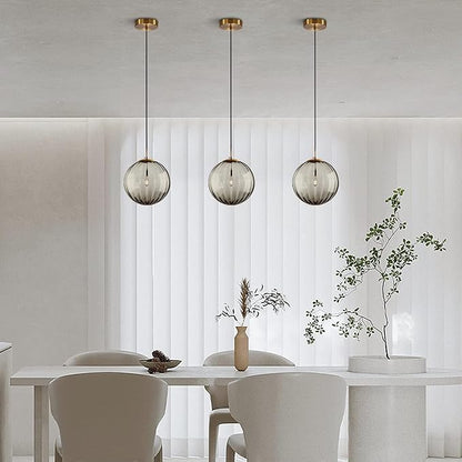 KCO Lighting Modern Large Globe Pendant Light Fixture Mid Century Smoke Grey Glass Pendant Light Vintage Hanging Lights Single Gold Globe Chandelier Kitchen Island Lighting (Smoke Gray-9.8”)