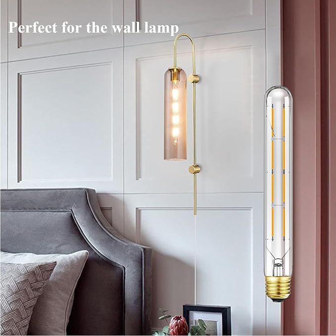 T10 Tubular Light Bulbs,E26 Dimmable Led Bulbs,8W Led Edison Bulb,75 Watt Equivalent,3000K Soft White,8.9 Inches Long Tube Light Bulb,6Pack.