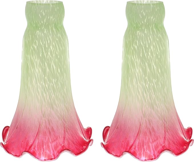 Lily Flower Glass Lampshade Replacement, 2 Pack,Tulip Style Table Floor Lamp Shade Replacement 4.2" x 4.2" x 6.7" (Bluish-Red)