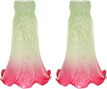 Lily Flower Glass Lampshade Replacement, 2 Pack,Tulip Style Table Floor Lamp Shade Replacement 4.2" x 4.2" x 6.7" (Bluish-Red)
