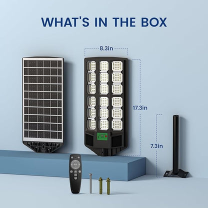 Solar Street Lights Outdoor, 10000K Ultra Bright LED, Waterproof IP65, Motion Sensor, Dusk to Dawn, Suitable for Commercial Area, Parking Lot, 1 Pack