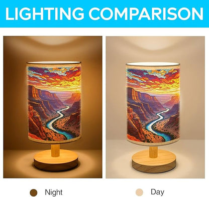 Red Canyon in The Wild West Table Lamp LED 3-Color Pressed Bedside, Red Canyon in The Wild West Shade Lamp with Wood Base for Bedroom Living Room Desk Office TL01