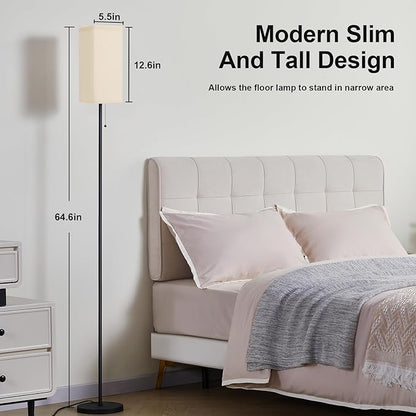 Floor Lamps for Living Room Bedroom - 3 Color Temperature Black Floor Lamp Set of 2, Modern Standing Lamps with Pull Chain Switch Beige Shade, Tall Lamp for Corner Office(2 Pack)