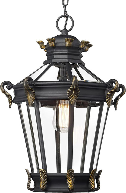 Emliviar Vintage Outdoor Pendant Light, 20 Inch Large Exterior Hanging Porch Light with Clear Glass, Die-Cast Aluminum in Black Finish, XE267H BG