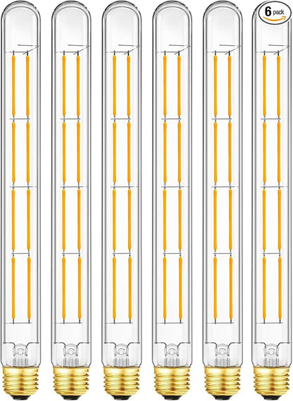 LED Tubular Light Bulbs,E26 Dimmable Long Led Bulbs,10W Equal 100 Watt, 2700K Warm White,11.8in Led Edison Tube Bulb,T10 Clear Glass Cover,6Pack.
