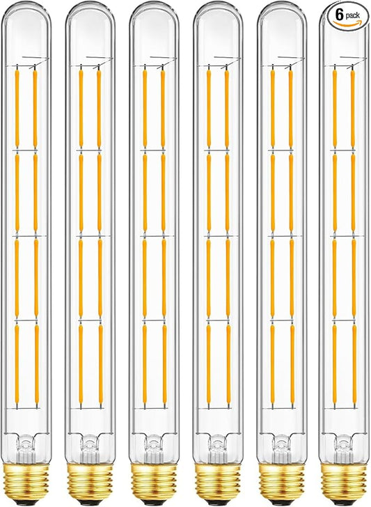 LED Tubular Light Bulbs,E26 Dimmable Long Led Bulbs,10W Equal 100 Watt, 2700K Warm White,11.8in Led Edison Tube Bulb,T10 Clear Glass Cover,6Pack.