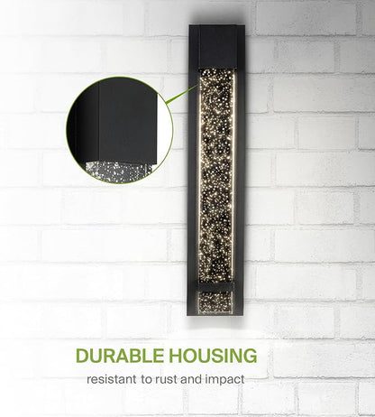 ASD LED 24" Bubble Glass Wall Light Fixture, Outdoor & Indoor Seeded Sconce | 3CCT, Waterproof, Dimmable, ETL Listed | 20W 600LM 3000-5000K 100-277V | Exterior Lantern, Porch Lighting | Black