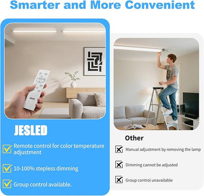 JESLED T8 Dimmable LED Tube Lights with Remote, Type B, 3200LM, 24W, 6 Colors 3000K | 3500K | 4000K | 5000K | 6000K | 6500K, 4 Foot Fluorescent Bulbs Replacement, Ballast Bypass, Dual-Ended, 4-Pack