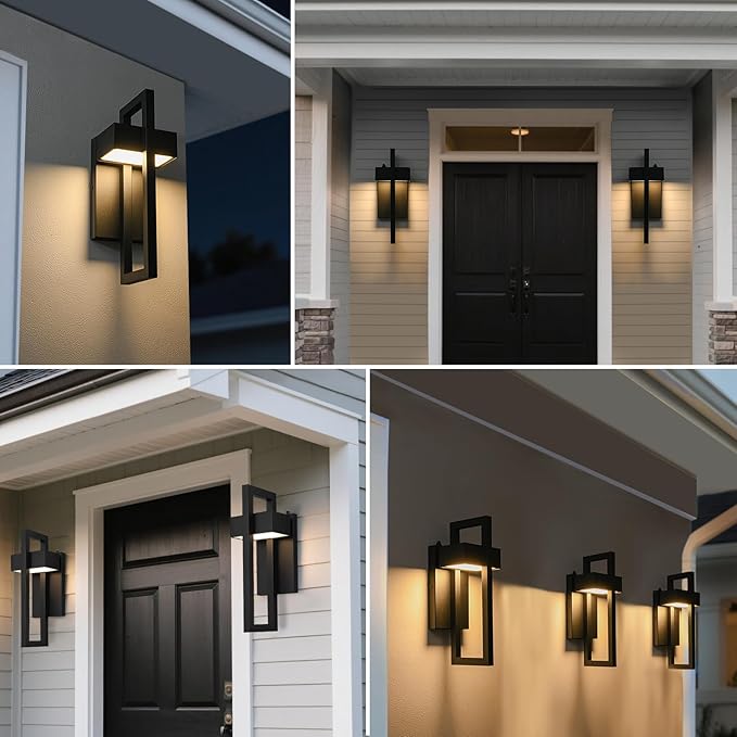 Outdoor Wall Lights Dusk to Dawn Outdoor Lighting, Modern LED Exterior Lighting Fixtures Matte Black Outdoor Wall Sconce 3000K Integrated Outside Wall Mount Lights for Porch House Garage 2 Pack