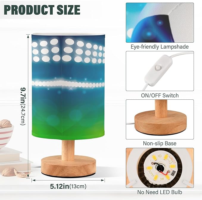 Bedside Lamp Soccer Ball on Field Table Lamp for Bedroom LED Nightstand Lamp Shade USB Ports Wood Base for Living Room Dorm Office