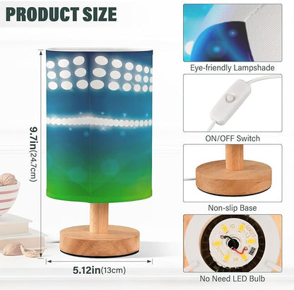 Bedside Lamp Soccer Ball on Field Table Lamp for Bedroom LED Nightstand Lamp Shade USB Ports Wood Base for Living Room Dorm Office