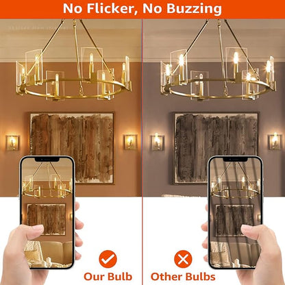 Leools E12 Long Candelabra LED Light Bulbs 40 Watt LED Chandelier Light Bulbs Warm White 2700K 95+CRI AC120V 400LM Dimmable T6 Candle Bulb, Pack of 12