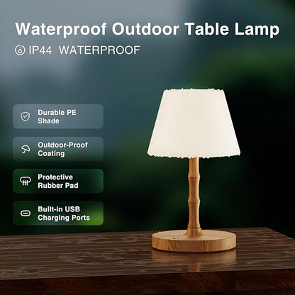 Desk Lamp Cordless Table Shower Lamp Waterproof,Rechargeable Battery Operated Lamps for Bedroom Night Stands,3 Colors Touch Dimmable Small Outdoor Lamps,4000mAh LED Wood Grain