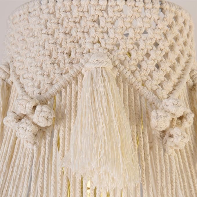Boho Bell Lampshade Handmade White Ivory Lamp shade 7.5``Top x 12``Bottom x 11``High(Spider) Medium Woven Lamp shade for Table Lamp & Bedside Lamp - Replacement Tassel Lampshade