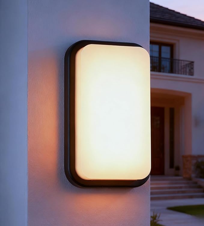 LANFU LED Modern Rectangular Outdoor Wall Sconce Light 3000K Outside Light for House Patio, Black Warm White, IP64 Waterproof Exterior Wall（11.8inch）