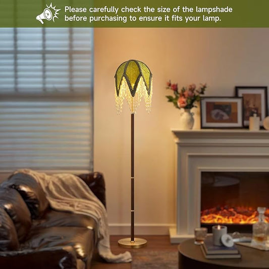 Tassel lampshade - Retro country style green bead tassel lampshade,18cm artistic atmosphere replacement lamp accessory for living room