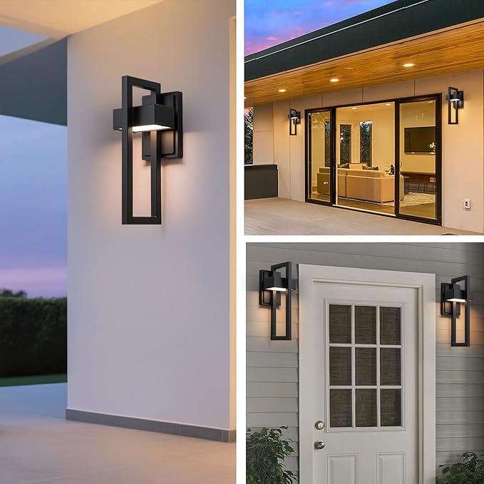 Outdoor Wall Lights Modern LED Exterior Lighting Fixtures, 3000K 15W Outdoor Wall Sconce for Porch, Matte Black Outside Wall Mount Lights for Front Door House Garage Indoor.