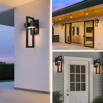 Outdoor Wall Lights Modern LED Exterior Lighting Fixtures, 3000K 15W Outdoor Wall Sconce for Porch, Matte Black Outside Wall Mount Lights for Front Door House Garage Indoor. (2 Pack)
