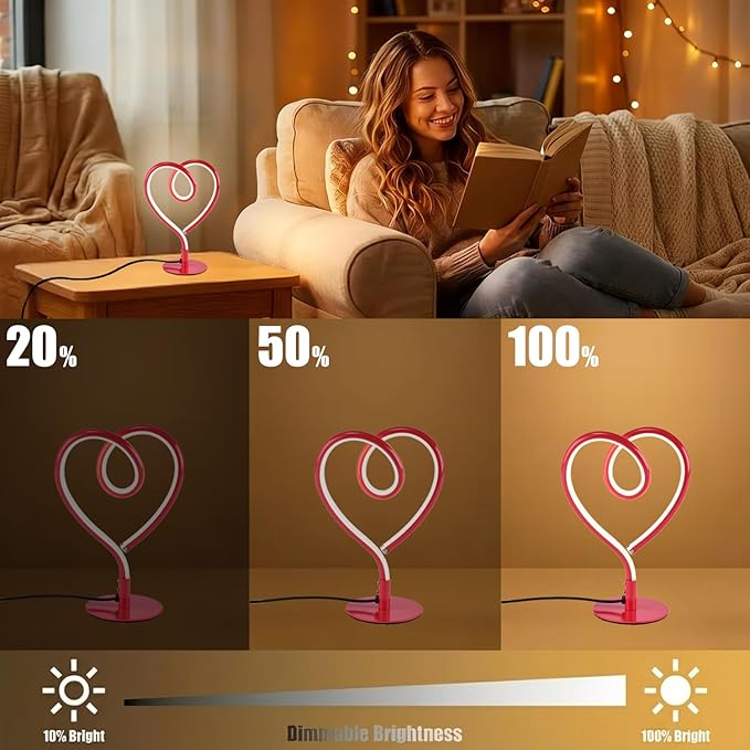 Red Table Lamp – 3CCT 2700K 4000K 6500K Stepless Dimmable Heart Lamp, Touch Control Aluminum Bedside Lamps with USB Adapter, for Bedroom,Girls Room,Nightstand,Desk