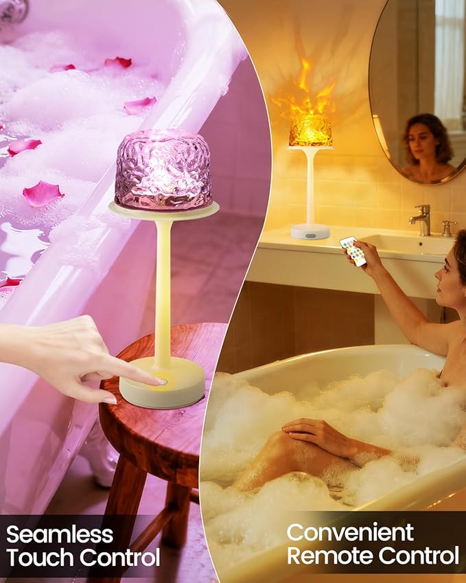 Shower Lamp Waterproof Bathroom Light with 16 Color Ocean Wave Projector, Rechargeable Shower Lights for Inside Shower with Touch & Remote Control, Ocean Waterproof Lamp for Inside Shower/Bathroom