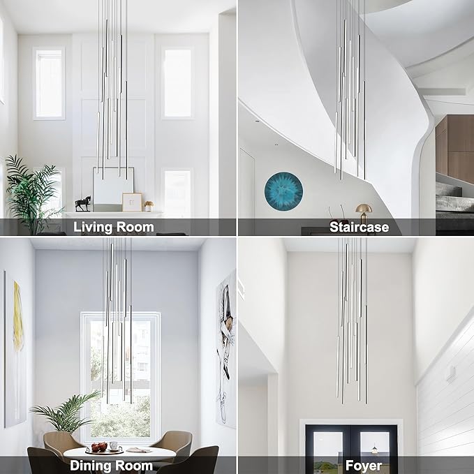 118" Modern LED Chandelier, Clustered Led Pendant Light, 12-Lights Dimmable High Ceiling Large Hanging Lighting Fixture for Loft Villa Living Room Stairs Foyer (Black-80W-12 Lights)