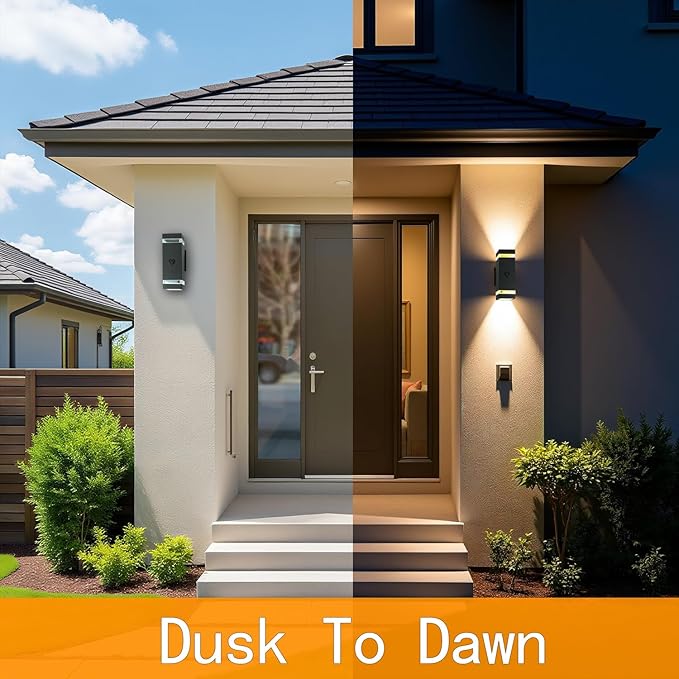 2 Pack Motion Sensor Outdoor Lights, Dusk to Dawn Waterproof Wall Sconce with GU10 LED Bulbs, Black Aluminum Up & Down Porch Light Fixtures for House Garden Garage,ETL Listed