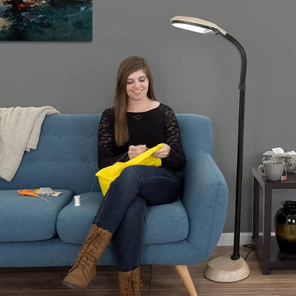 Bedford Home Floor Lamp - Full Spectrum Natural Sunlight Lamp with Bendable Neck - Reading, Craft, and Esthetician Light (Light Woodgrain)