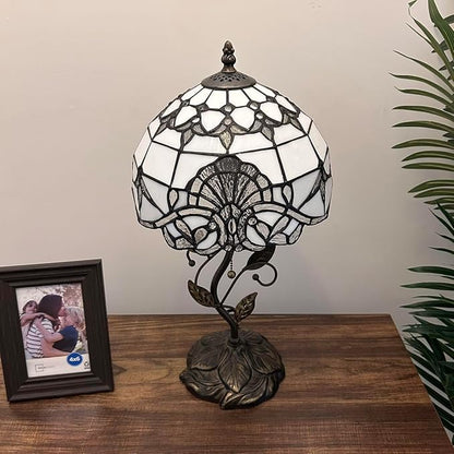 White Stained Glass Table Lamp Baroque Style Lavender Included LED Bulb for Living Room Bedroom Bedside 10" W*10" D*20" H
