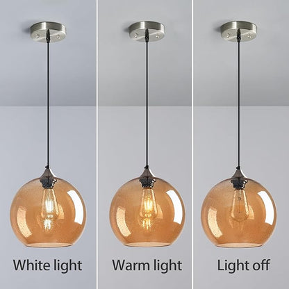 Amber Glass Pendant Lights Kitchen Island Globe Pendant Light Fixtures Modern Pendant Lighting for Bedroom Living Dining Room Light Fixture (9.84 in, 3 Pack)