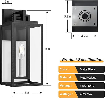 Modern Outdoor Wall Lights, 14In Exterior Lighting Fixtures with White E12 Base, Wall Mount Lantern Waterproof Outside Sconce for House Porch Patio Yard Front Door