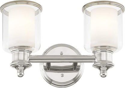 Livex Lighting 40212-35 Transitional Two Light Bath Vanity from Middlebush Collection in Polished Nickel Finish 14.5 x 6.5 x 9